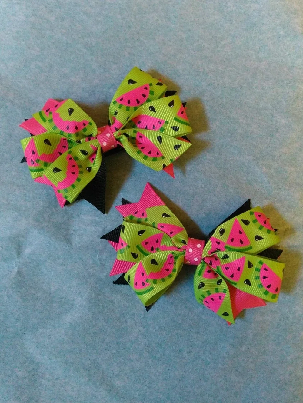 Handmade Boutique Pink And Green Watermelon Stacked Hair Bows 🍉